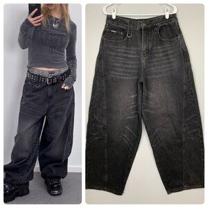 MINGA London Sz 28 Black Wide Leg Super Baggy Denim Jeans Goth Grunge Skater